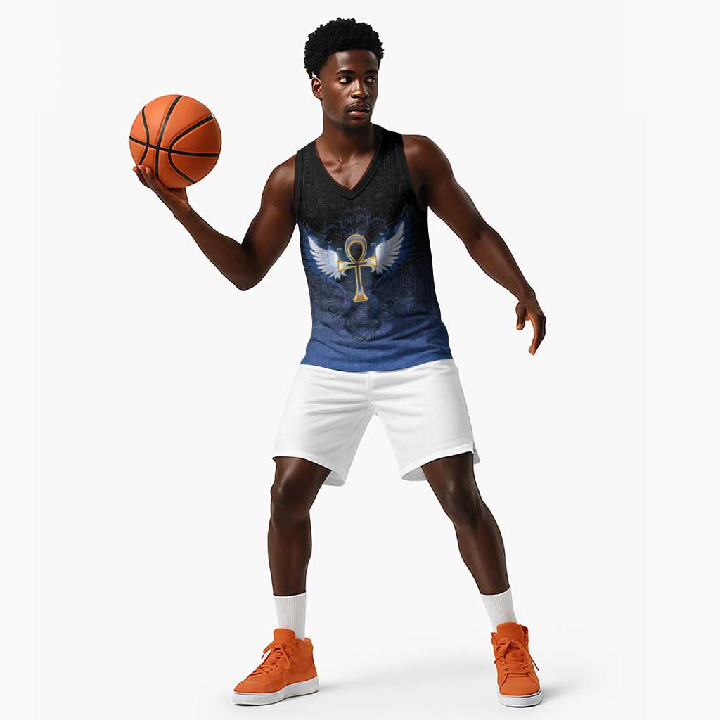Personalised Egyptian Ankh Basketball Jersey Egypt Hieroglyphs Pattern - African Pride