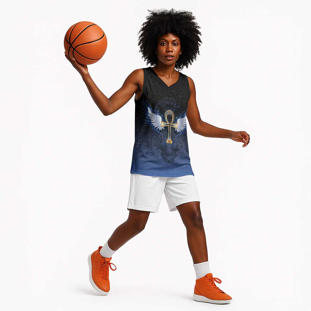 Personalised Egyptian Ankh Basketball Jersey Egypt Hieroglyphs Pattern - African Pride