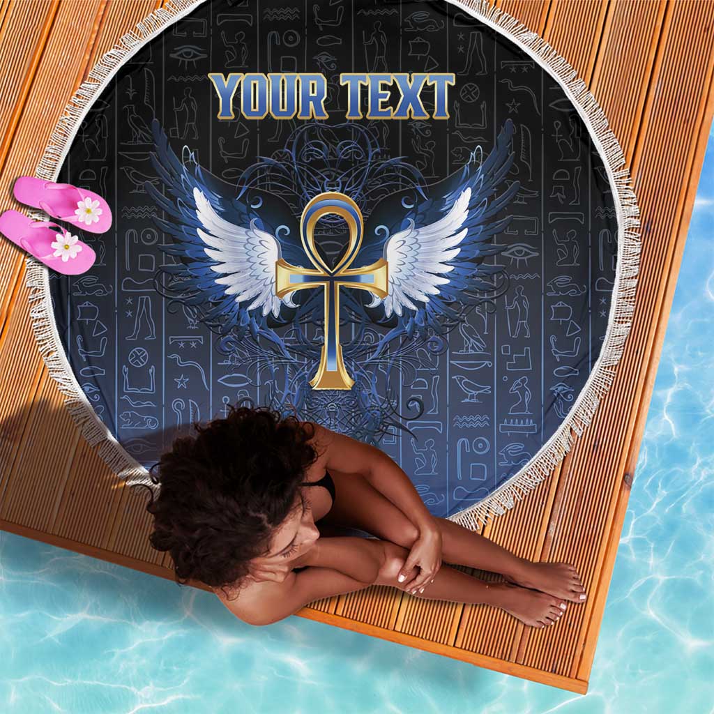 Personalised Egyptian Ankh Beach Blanket Egypt Hieroglyphs Pattern
