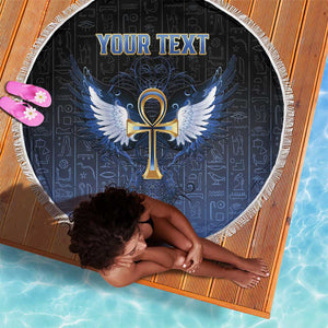 Personalised Egyptian Ankh Beach Blanket Egypt Hieroglyphs Pattern