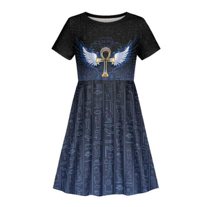 Personalised Egyptian Ankh Kid Short Sleeve Dress Egypt Hieroglyphs Pattern