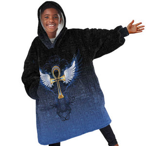 Personalised Egyptian Ankh Kid Wearable Blanket Hoodie Egypt Hieroglyphs Pattern