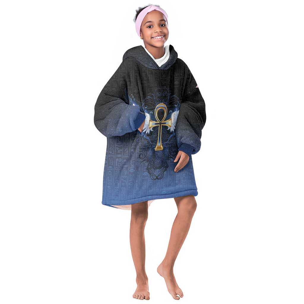 Personalised Egyptian Ankh Kid Wearable Blanket Hoodie Egypt Hieroglyphs Pattern