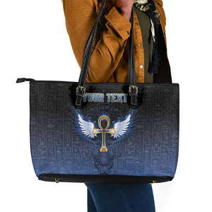 Personalised Egyptian Ankh Leather Tote Bag Egypt Hieroglyphs Pattern