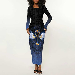 Personalised Egyptian Ankh Long Sleeve Bodycon Dress Egypt Hieroglyphs Pattern LT15