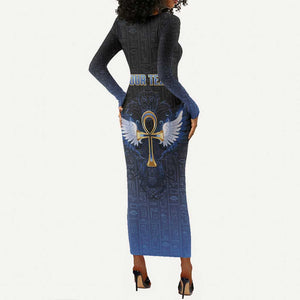 Personalised Egyptian Ankh Long Sleeve Bodycon Dress Egypt Hieroglyphs Pattern LT15