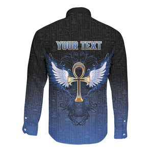 Personalised Egyptian Ankh Long Sleeve Button Shirt Egypt Hieroglyphs Pattern