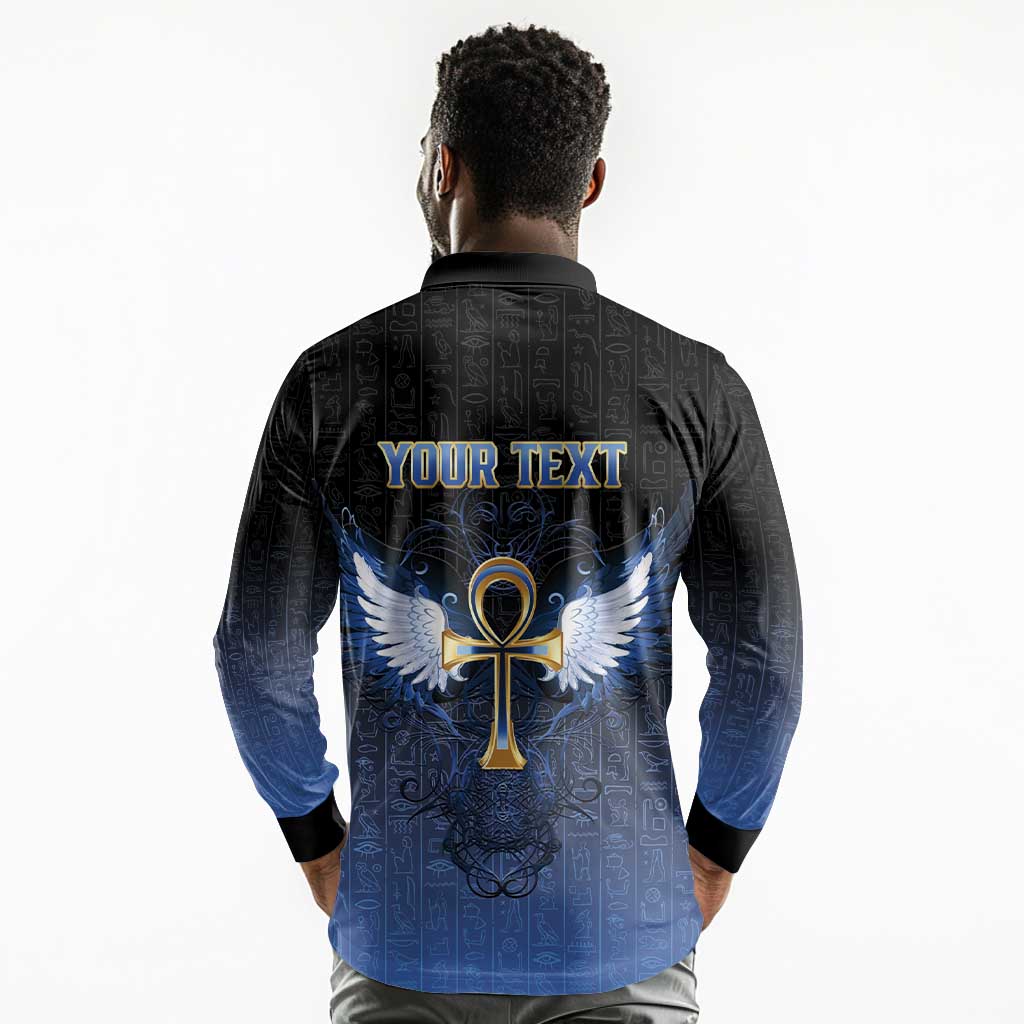 Personalised Egyptian Ankh Long Sleeve Polo Shirt Egypt Hieroglyphs Pattern