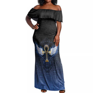 Personalised Egyptian Ankh Off Shoulder Maxi Dress Egypt Hieroglyphs Pattern
