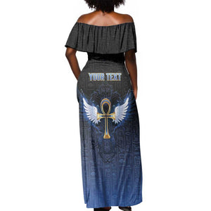 Personalised Egyptian Ankh Off Shoulder Maxi Dress Egypt Hieroglyphs Pattern