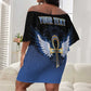 Personalised Egyptian Ankh Off Shoulder Short Dress Egypt Hieroglyphs Pattern