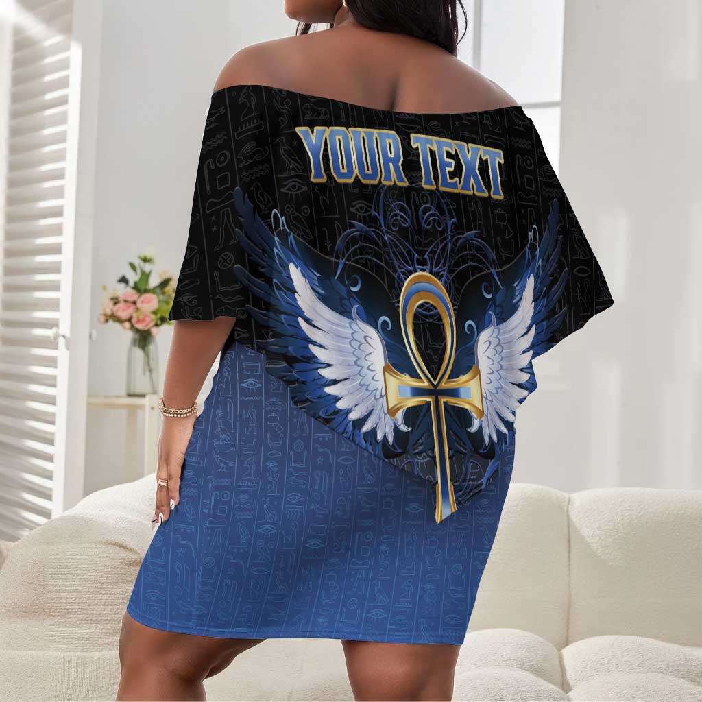 Personalised Egyptian Ankh Off Shoulder Short Dress Egypt Hieroglyphs Pattern