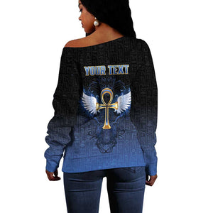 Personalised Egyptian Ankh Off Shoulder Sweater Egypt Hieroglyphs Pattern