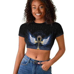 Personalised Egyptian Ankh Raglan Cropped T shirt Egypt Hieroglyphs Pattern