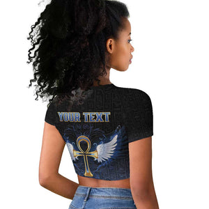 Personalised Egyptian Ankh Raglan Cropped T shirt Egypt Hieroglyphs Pattern