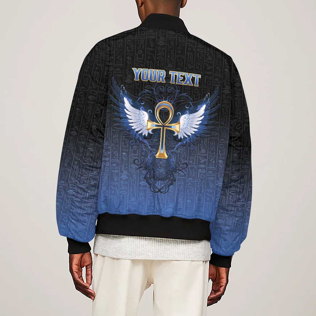 Personalised Egyptian Ankh Sleeve Zip Bomber Jacket Egypt Hieroglyphs Pattern