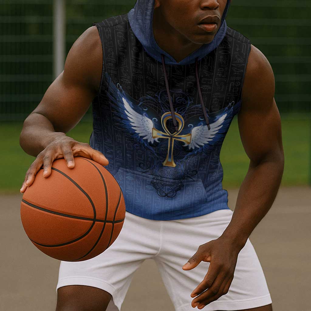 Personalised Egyptian Ankh Sleeveless Hoodie Egypt Hieroglyphs Pattern - African Pride