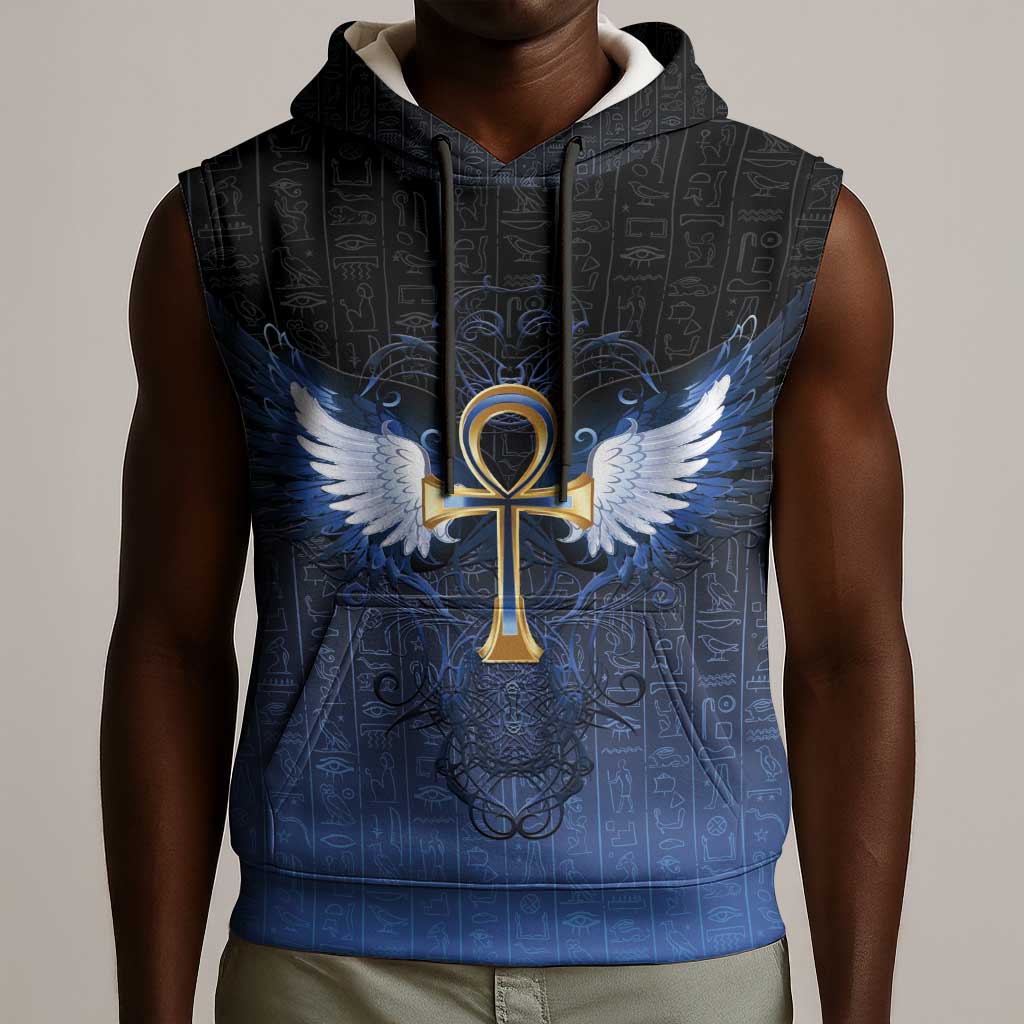 Personalised Egyptian Ankh Sleeveless Hoodie Egypt Hieroglyphs Pattern - African Pride