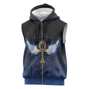 Personalised Egyptian Ankh Sleeveless Zip Hoodie Egypt Hieroglyphs Pattern - African Pride
