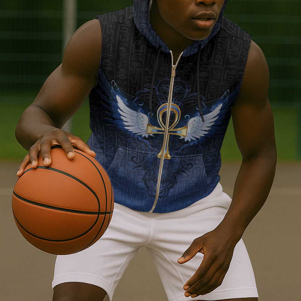 Personalised Egyptian Ankh Sleeveless Zip Hoodie Egypt Hieroglyphs Pattern - African Pride