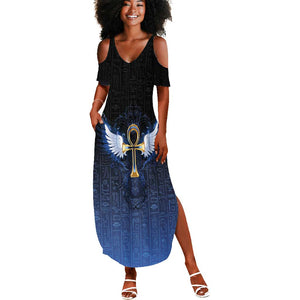 Personalised Egyptian Ankh Summer Maxi Dress Egypt Hieroglyphs Pattern