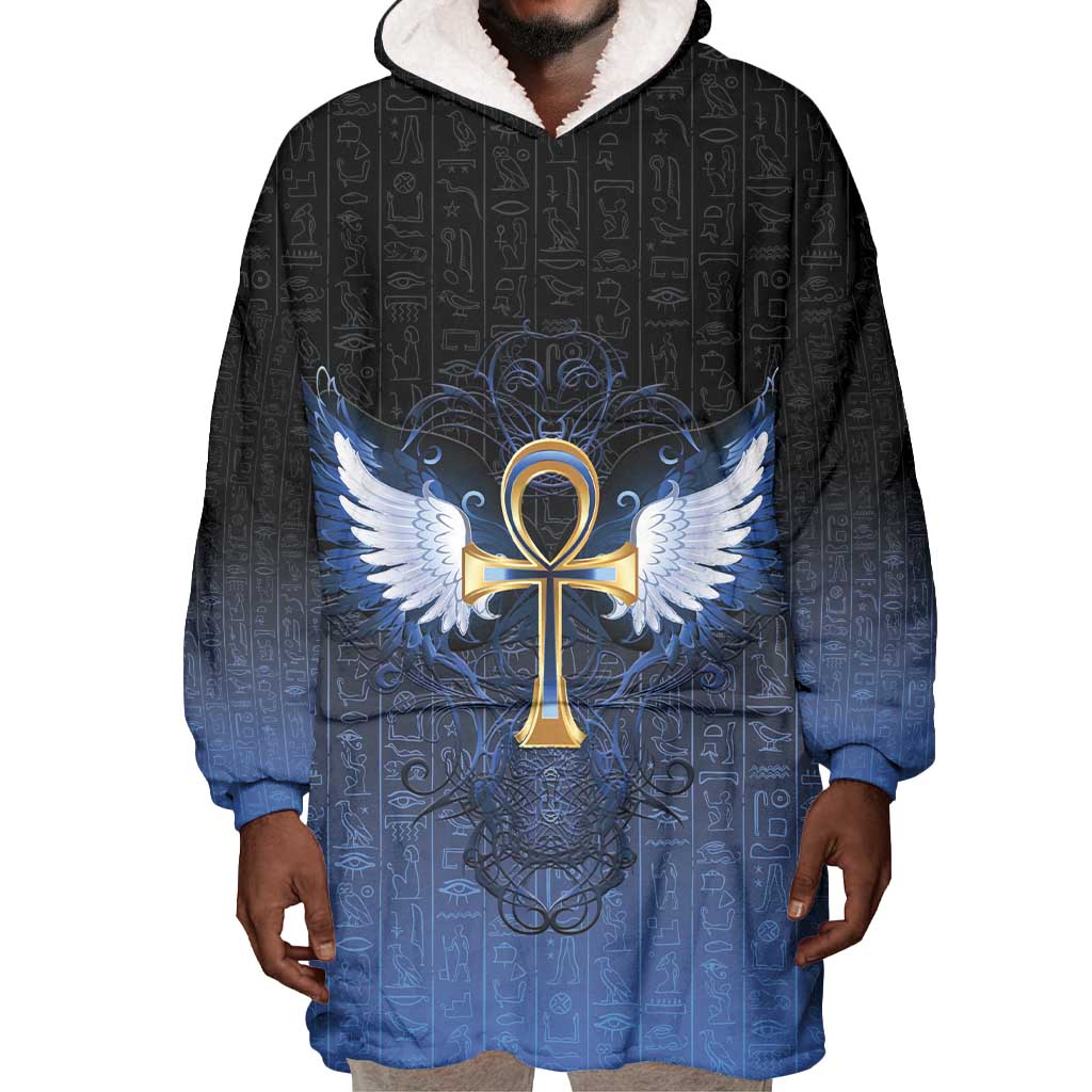 Personalised Egyptian Ankh Wearable Blanket Hoodie Egypt Hieroglyphs Pattern