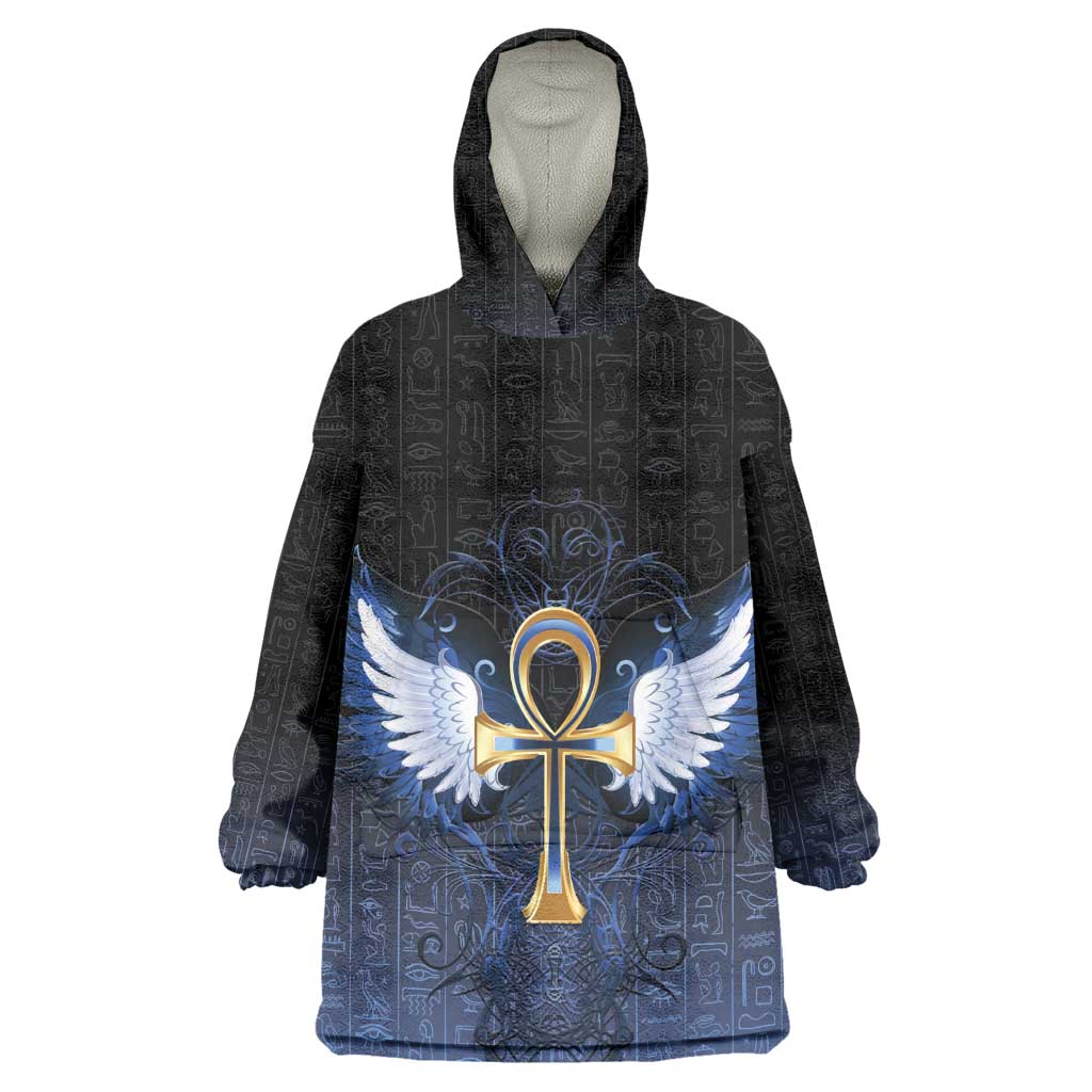 Personalised Egyptian Ankh Wearable Blanket Hoodie Egypt Hieroglyphs Pattern