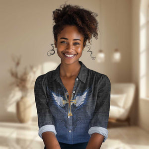 Personalised Egyptian Ankh Women Casual Shirt Egypt Hieroglyphs Pattern