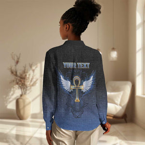 Personalised Egyptian Ankh Women Casual Shirt Egypt Hieroglyphs Pattern