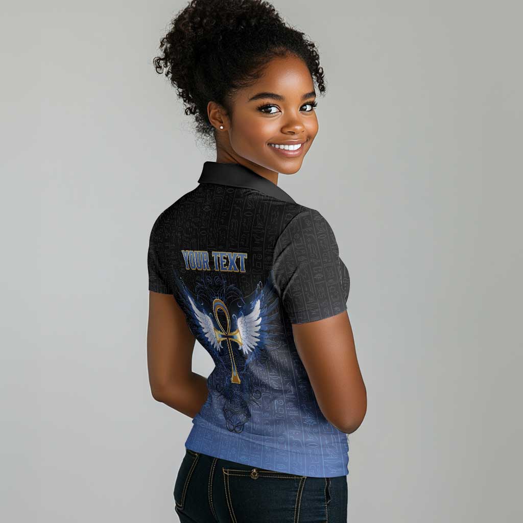Personalised Egyptian Ankh Women Polo Shirt Egypt Hieroglyphs Pattern