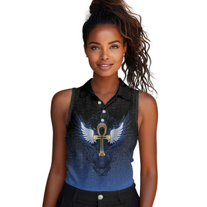 Personalised Egyptian Ankh Women Sleeveless Polo Shirt Egypt Hieroglyphs Pattern