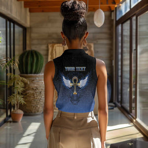 Personalised Egyptian Ankh Women Sleeveless Polo Shirt Egypt Hieroglyphs Pattern