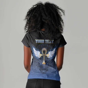 Personalised Egyptian Ankh Women V-Neck T-Shirt Egypt Hieroglyphs Pattern