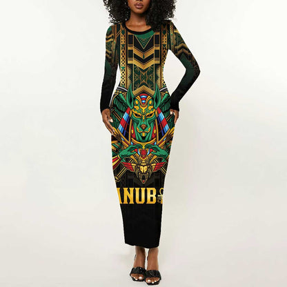 Ancient Egypt Long Sleeve Bodycon Dress Anubis Egyptian LT15