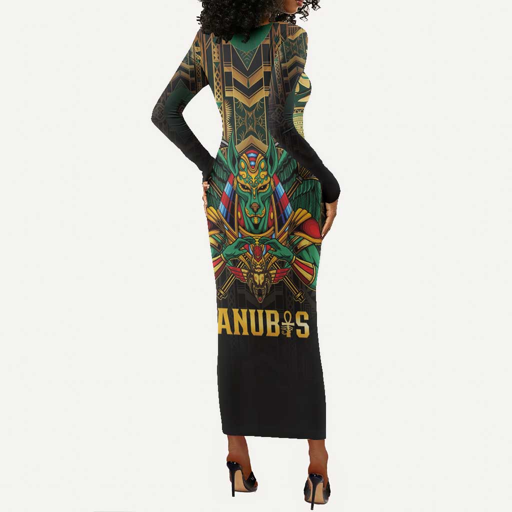 Ancient Egypt Long Sleeve Bodycon Dress Anubis Egyptian LT15