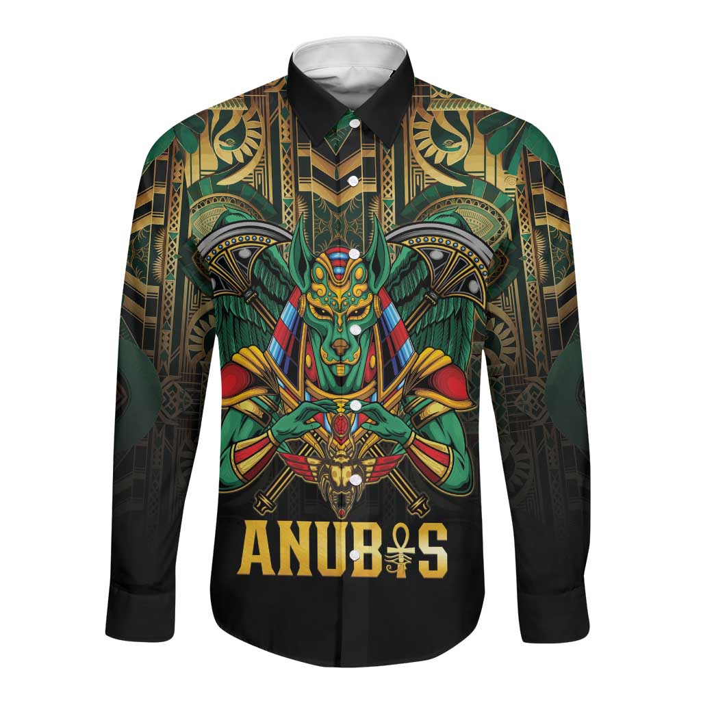 Ancient Egypt Long Sleeve Button Shirt Anubis Egyptian