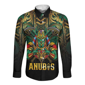 Ancient Egypt Long Sleeve Button Shirt Anubis Egyptian