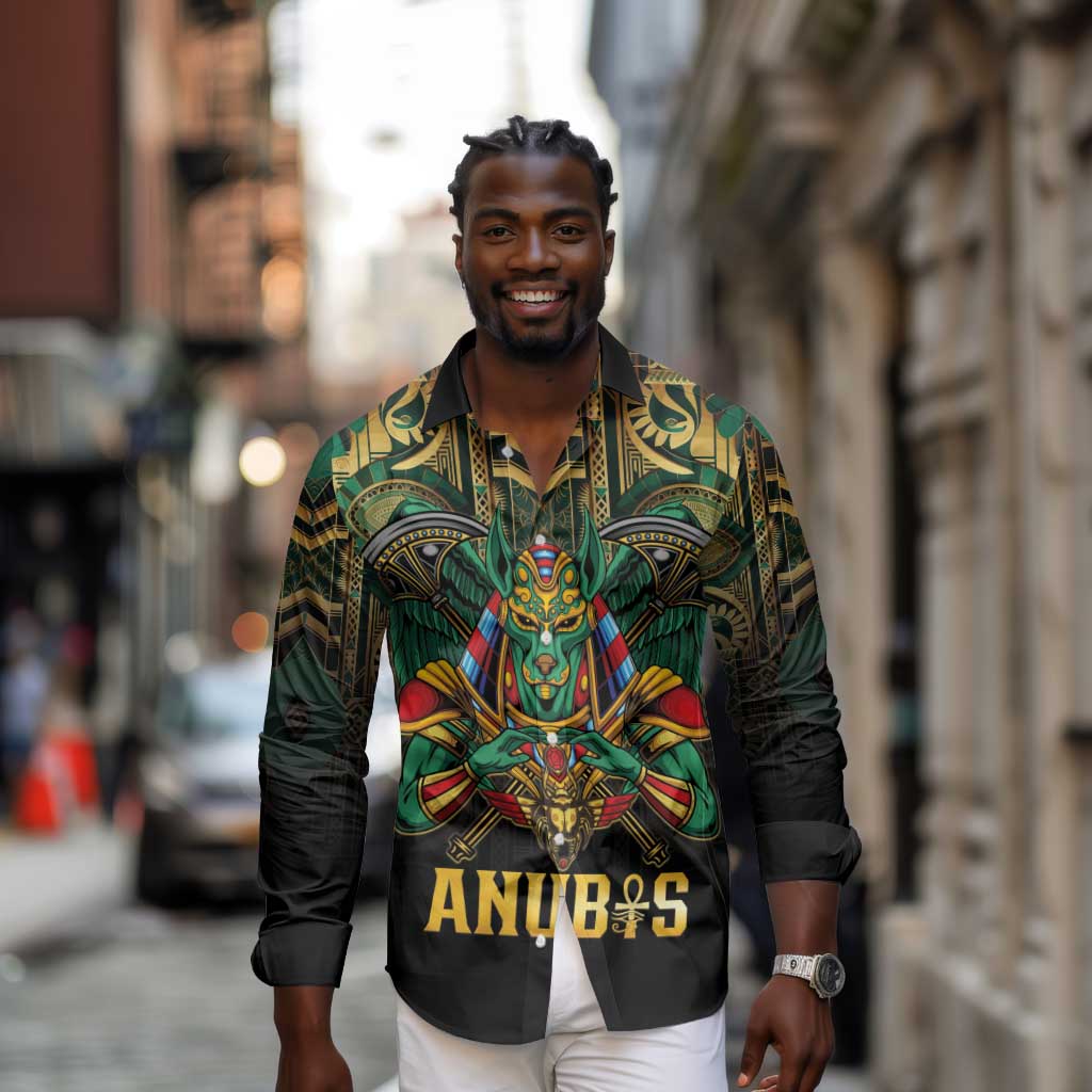 Ancient Egypt Long Sleeve Button Shirt Anubis Egyptian