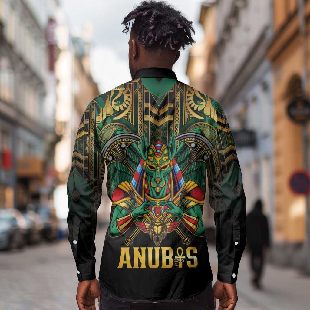 Ancient Egypt Long Sleeve Button Shirt Anubis Egyptian