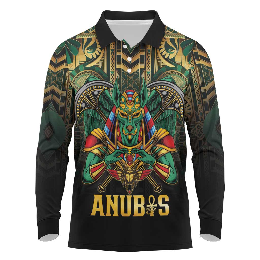 Ancient Egypt Long Sleeve Polo Shirt Anubis Egyptian