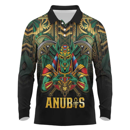 Ancient Egypt Long Sleeve Polo Shirt Anubis Egyptian