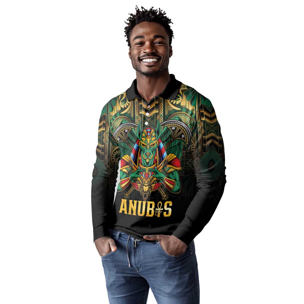 Ancient Egypt Long Sleeve Polo Shirt Anubis Egyptian