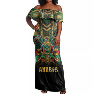 Ancient Egypt Off Shoulder Maxi Dress Anubis Egyptian