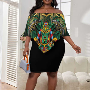 Ancient Egypt Off Shoulder Short Dress Anubis Egyptian