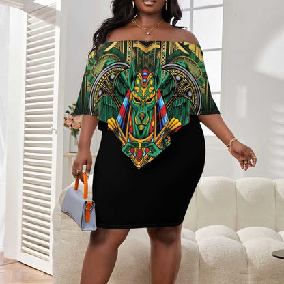 Ancient Egypt Off Shoulder Short Dress Anubis Egyptian