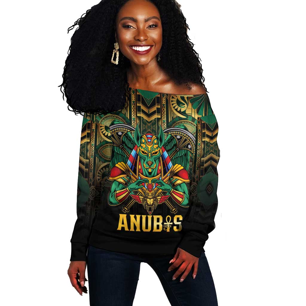 Ancient Egypt Off Shoulder Sweater Anubis Egyptian