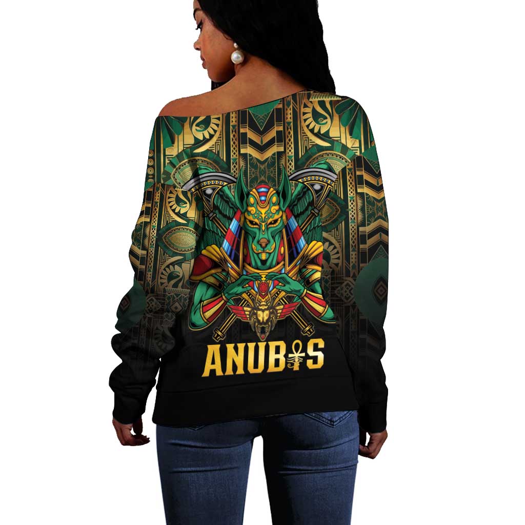 Ancient Egypt Off Shoulder Sweater Anubis Egyptian