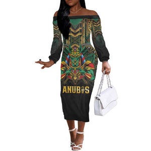 Ancient Egypt Off The Shoulder Long Sleeve Dress Anubis Egyptian