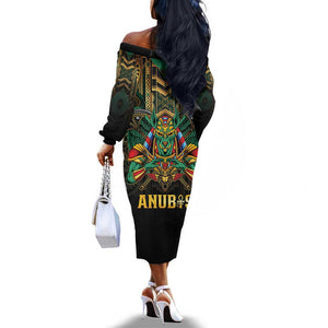 Ancient Egypt Off The Shoulder Long Sleeve Dress Anubis Egyptian