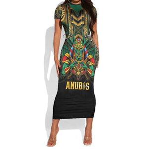 Ancient Egypt Short Sleeve Bodycon Dress Anubis Egyptian LT15